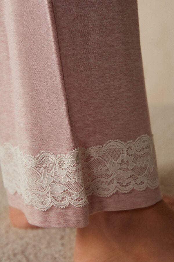 Intimssimi Lace Trim Full Length Pants in Modal Pale Pink | USIIZ63523