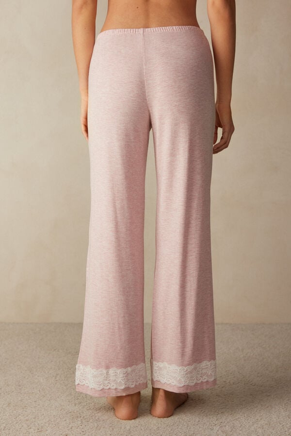 Intimssimi Lace Trim Full Length Pants in Modal Pale Pink | USIIZ63523