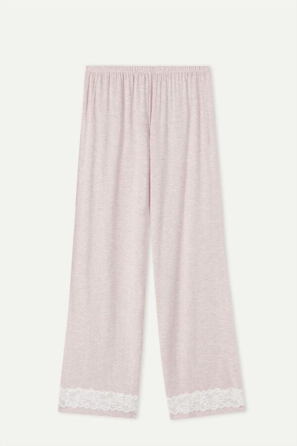 Intimssimi Lace Trim Full Length Pants in Modal Pale Pink | USIIZ63523