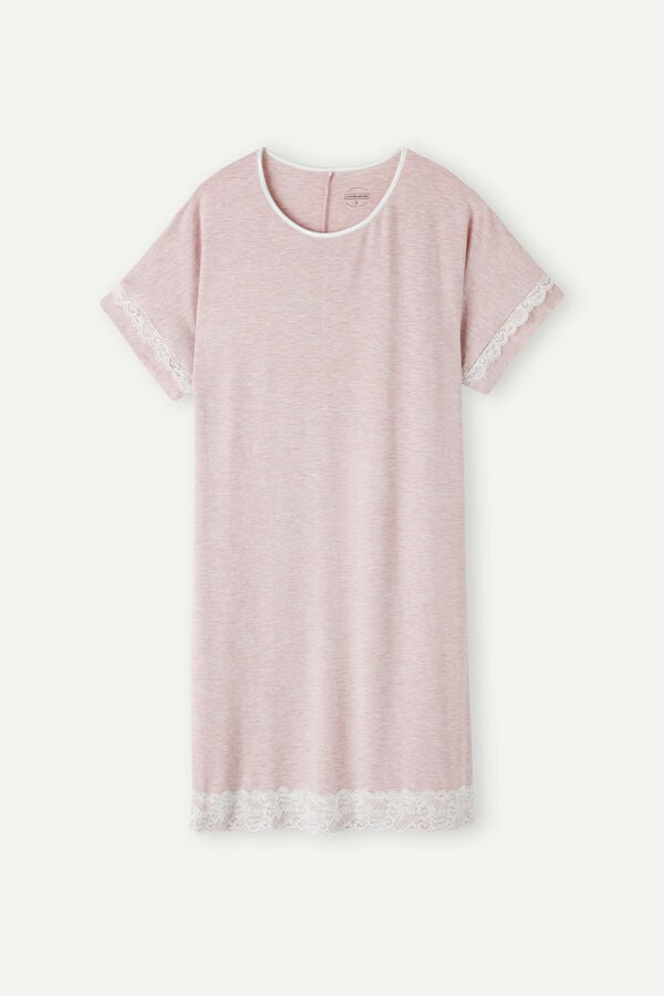 Intimssimi Lace Trim Short Sleeve Nightgown Pale Pink | BUSSO16631