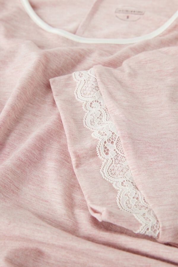 Intimssimi Lace Trim Short Sleeve Nightgown Pale Pink | BUSSO16631