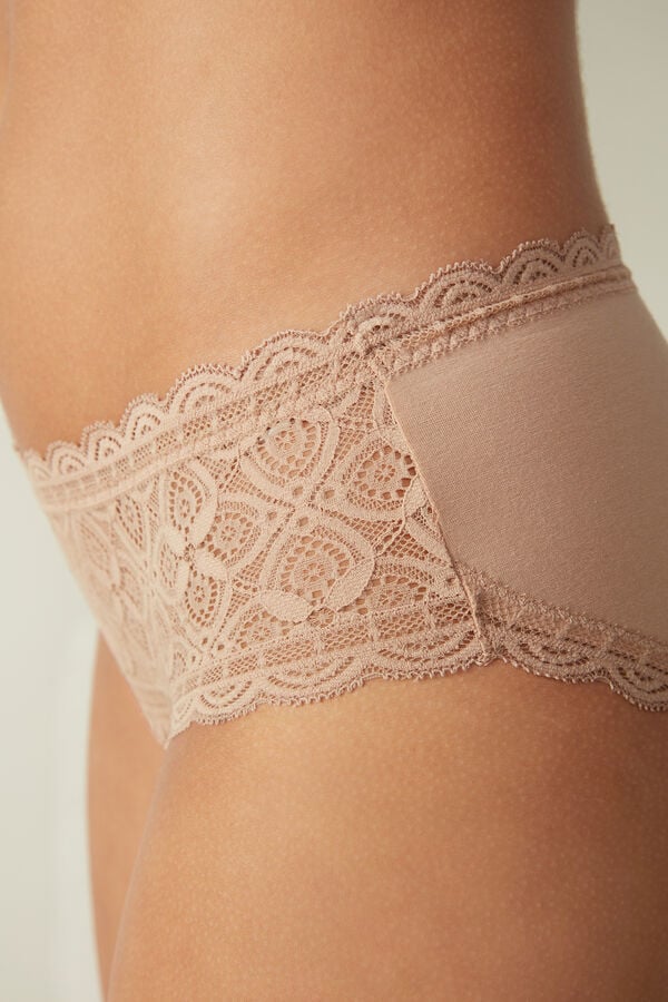 Intimssimi Lace and Cotton High Rise Panties Natural | PUSER46911