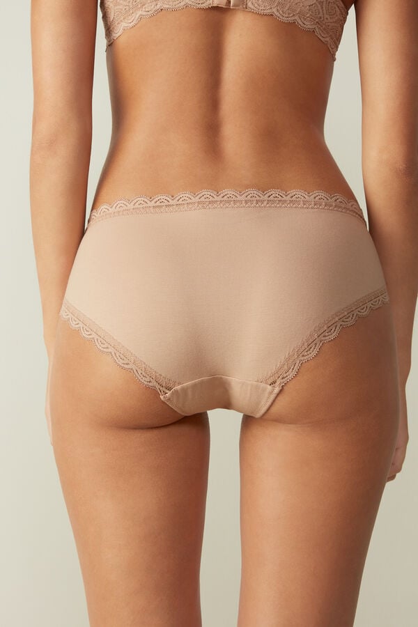 Intimssimi Lace and Cotton High Rise Panties Natural | PUSER46911