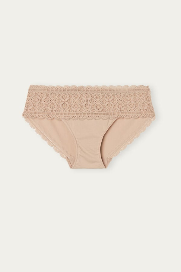 Intimssimi Lace and Cotton High Rise Panties Natural | PUSER46911