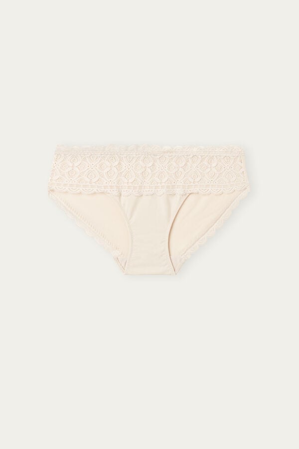 Intimssimi Lace and Cotton High Rise Panties Natural | USNZX67091