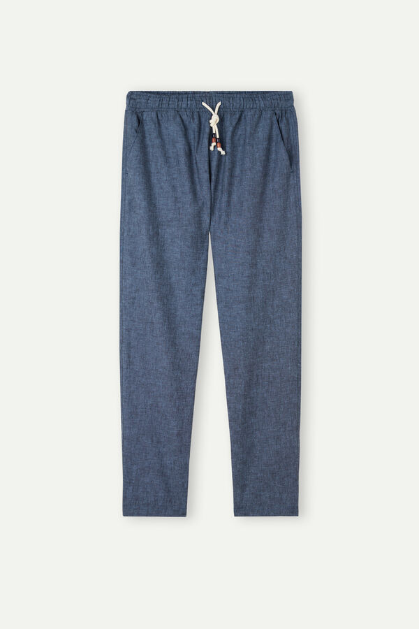 Intimssimi Linen and Cotton Full Length Pants Blue | USXBR91526