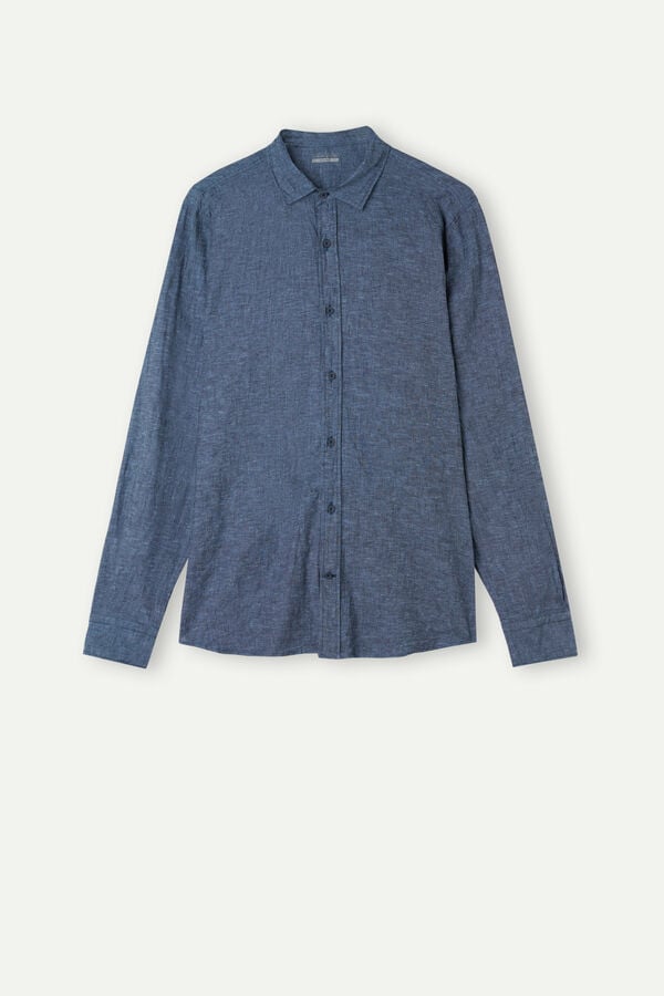 Intimssimi Linen and Cotton Shirt Blue | USIIZ46284