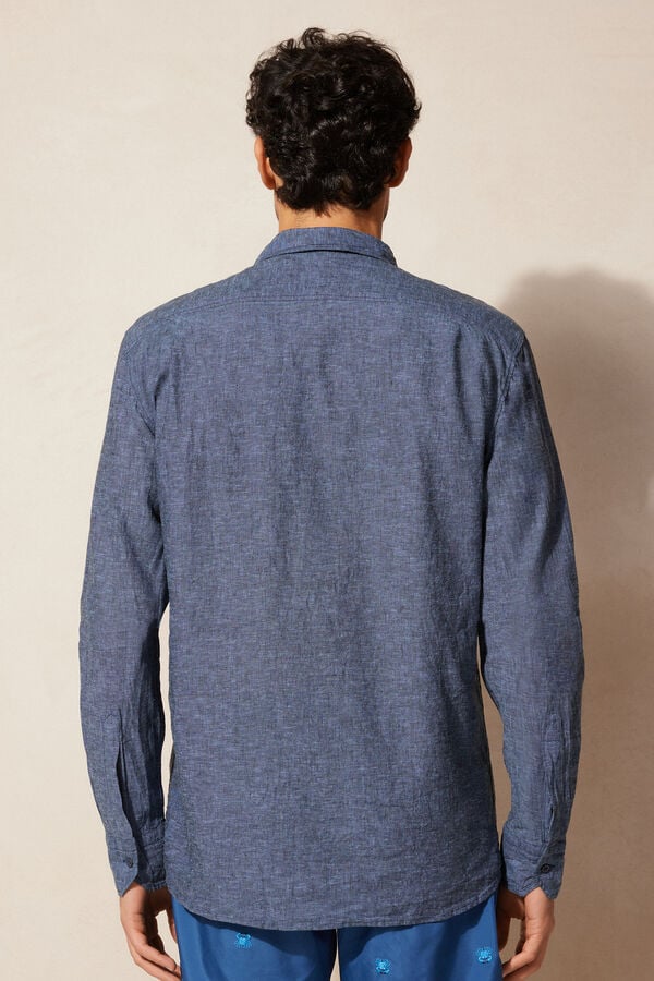 Intimssimi Linen and Cotton Shirt Blue | USQAV27221