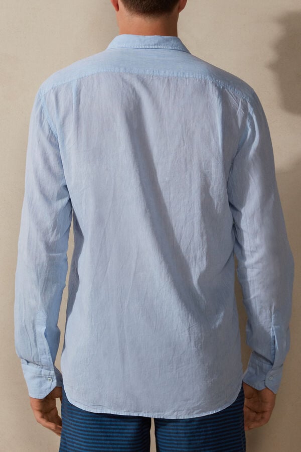 Intimssimi Linen and Cotton Shirt Light Blue | MUSHR23427