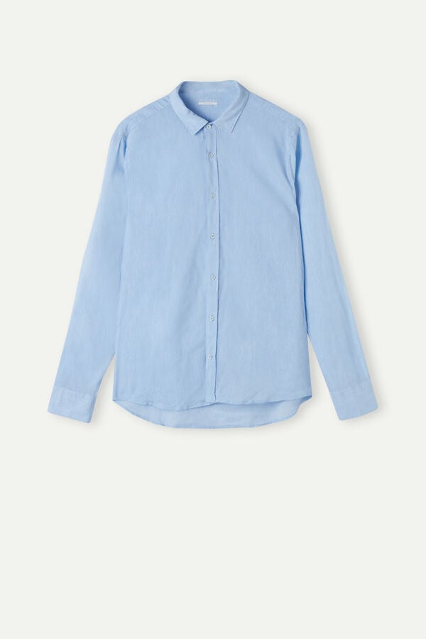 Intimssimi Linen and Cotton Shirt Light Blue | MUSHR23427