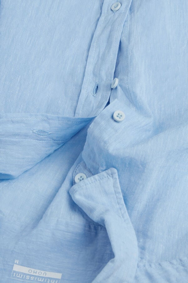 Intimssimi Linen and Cotton Shirt Light Blue | MUSHR23427