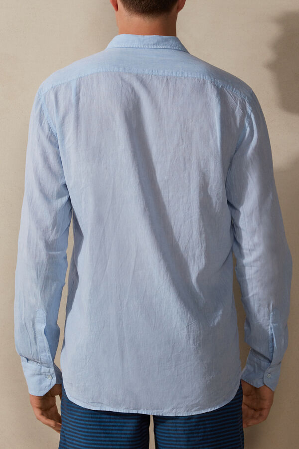 Intimssimi Linen and Cotton Shirt Light Blue | XUSBH32765