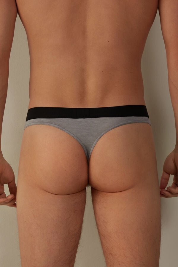 Intimssimi Logo Detailed Microfiber Thong Pale Grey | FUSHY60435