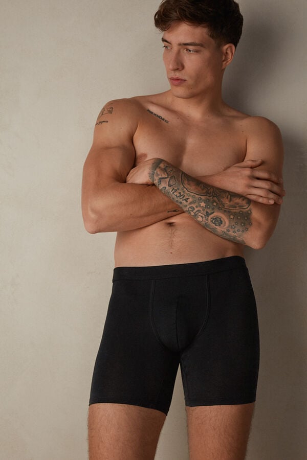 Intimssimi Long Boxers in Stretch Supima® Cotton Black | DUSKV44039