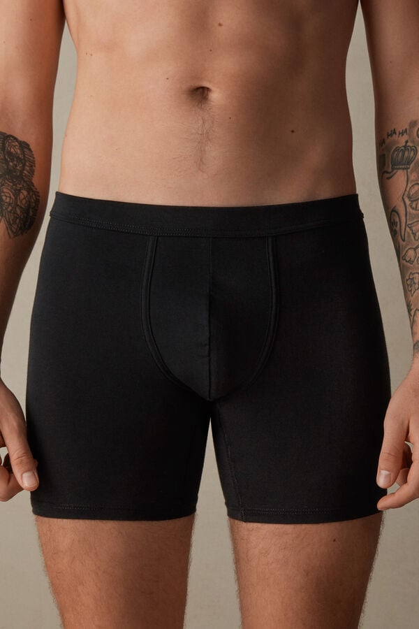 Intimssimi Long Boxers in Stretch Supima® Cotton Black | DUSKV44039