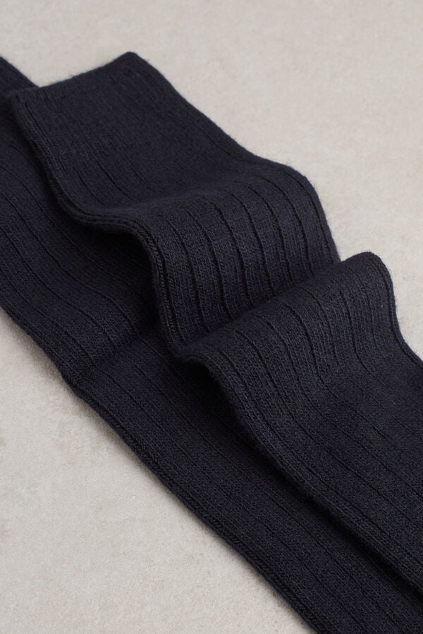 Intimssimi Long Ribbed Socks in Cashmere and Wool Blue | SUSNY99994