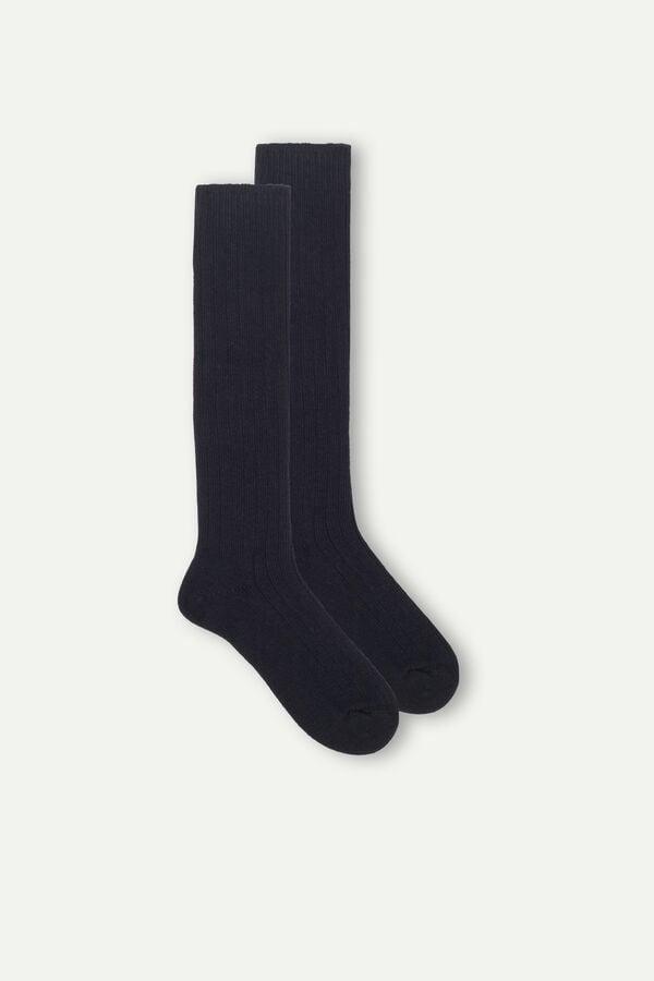 Intimssimi Long Ribbed Socks in Cashmere and Wool Blue | SUSNY99994