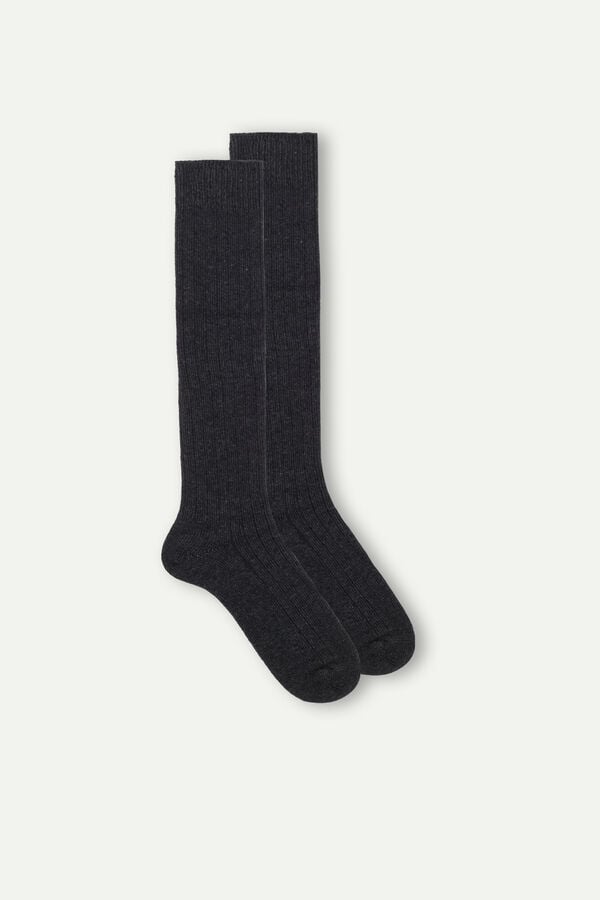 Intimssimi Long Ribbed Socks in Cashmere and Wool Grey | USIIZ83827