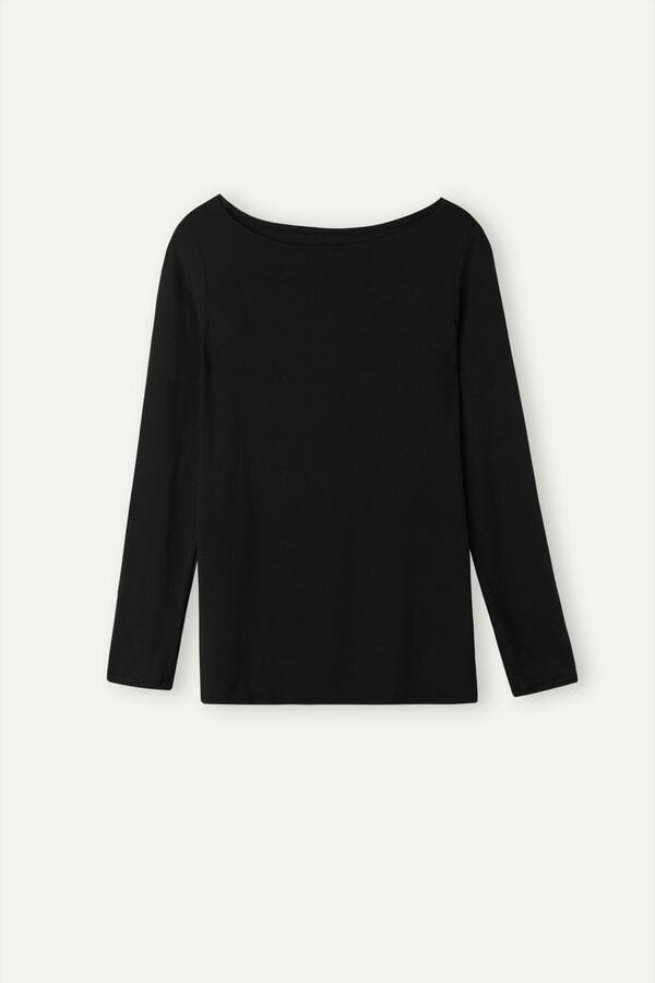 Intimssimi Long Sleeve Bateau Neck Top in Micromodal Black | QUSWA36081