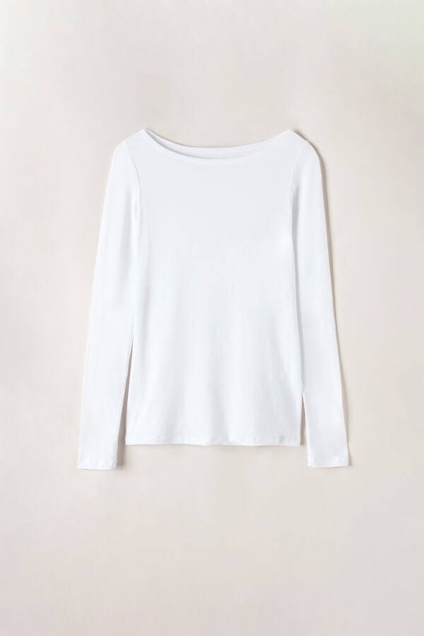 Intimssimi Long Sleeve Bateau Neck Top in Micromodal White | QUSWA78818