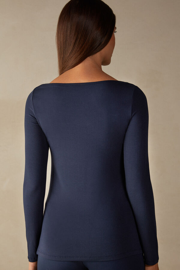 Intimssimi Long Sleeve Bateau Neck Top in Micromodal Blue | USQCS90655