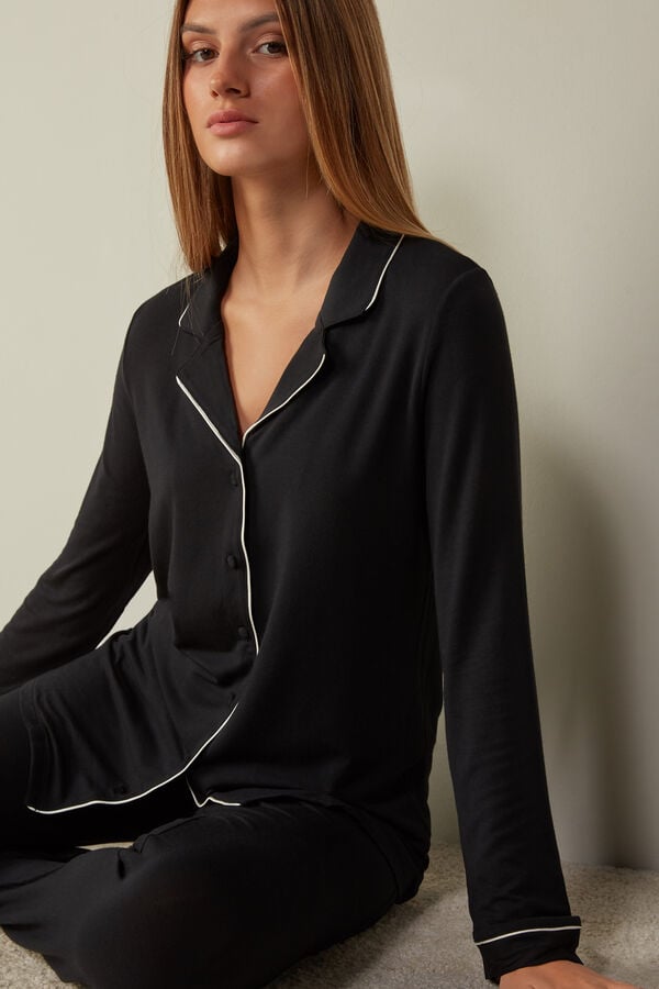 Intimssimi Long-Sleeve Micromodal Pajama Top Black | QUSUV84424