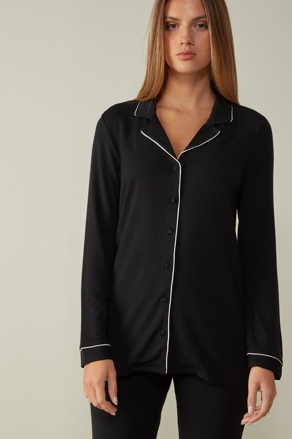 Intimssimi Long-Sleeve Micromodal Pajama Top Black | QUSUV84424