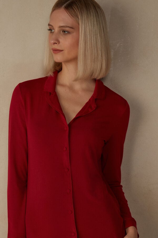 Intimssimi Long-Sleeve Micromodal Pajama Top Red | UUSND96704