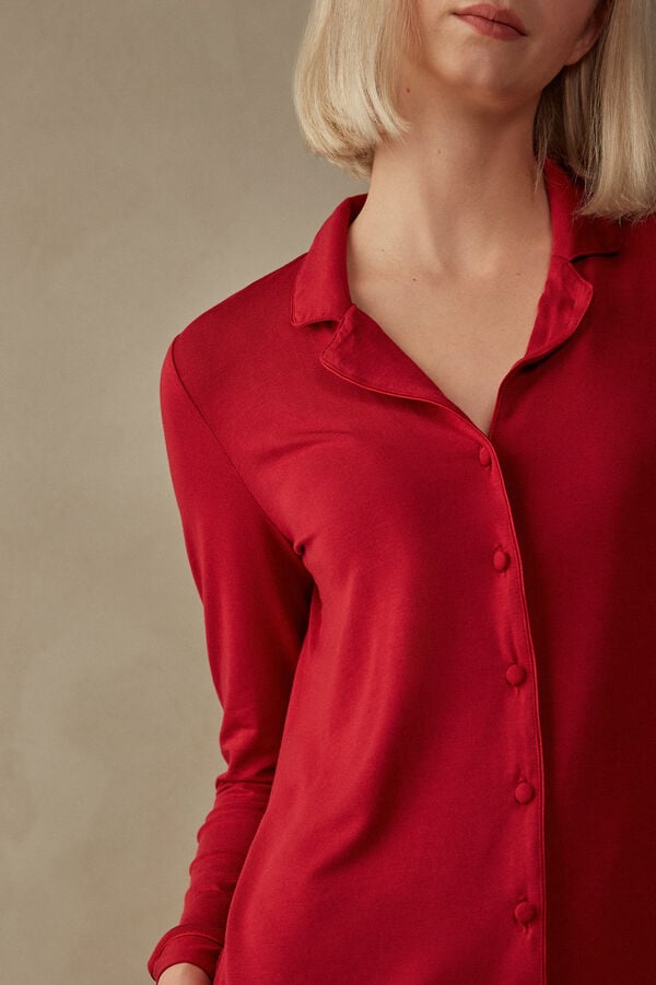 Intimssimi Long-Sleeve Micromodal Pajama Top Red | UUSND96704