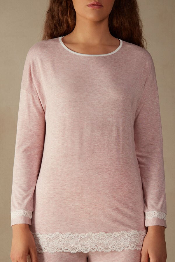 Intimssimi Long-Sleeve Round-Neck Modal Top Pale Pink | USQAV82185