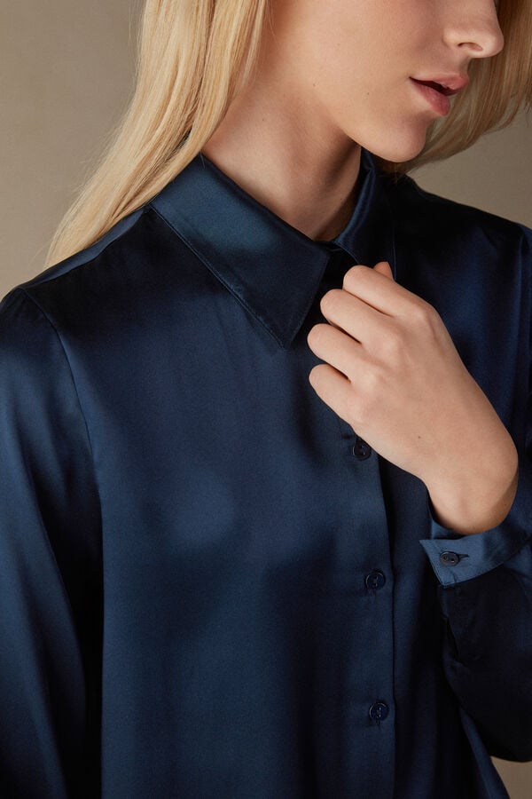 Intimssimi Long Sleeve Silk Shirt Blue | EUSHC21393