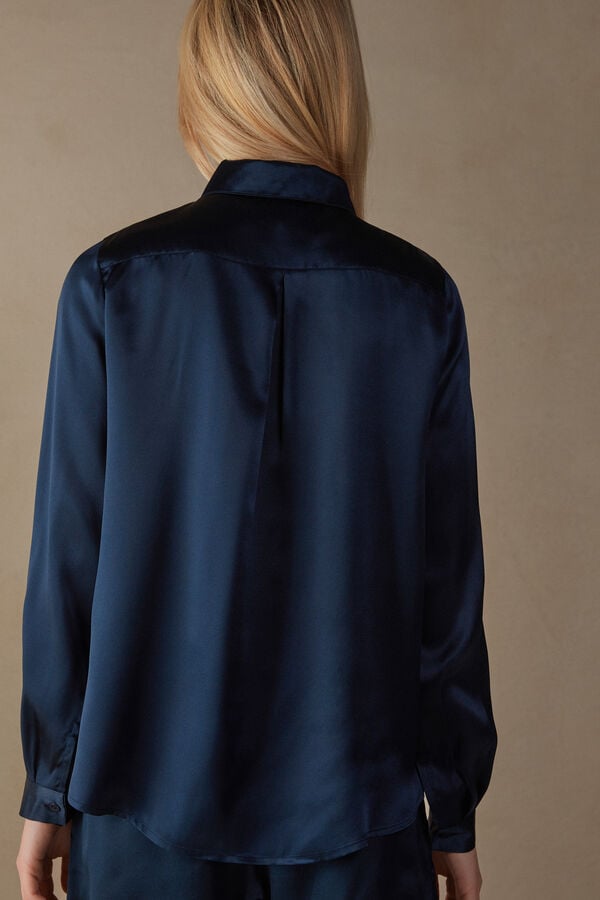 Intimssimi Long Sleeve Silk Shirt Blue | EUSHC21393