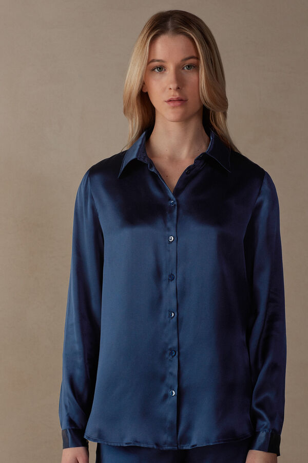 Intimssimi Long Sleeve Silk Shirt Blue | EUSHC21393