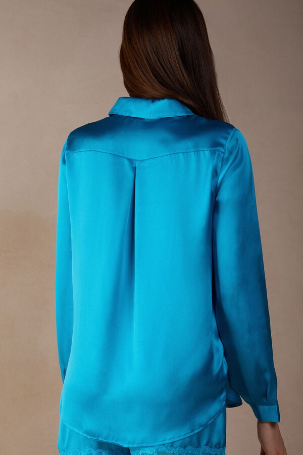 Intimssimi Long Sleeve Silk Shirt Blue | USJKU84533