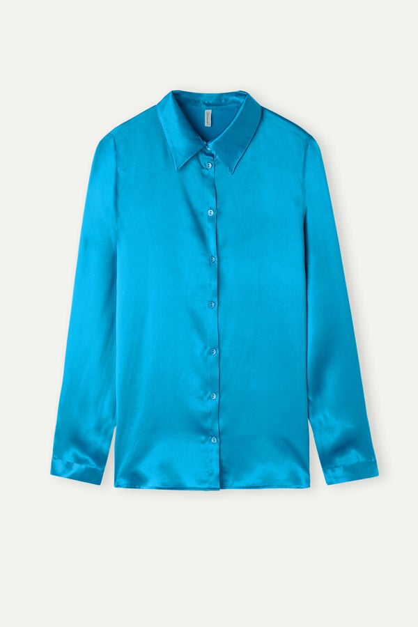 Intimssimi Long Sleeve Silk Shirt Blue | USJKU84533