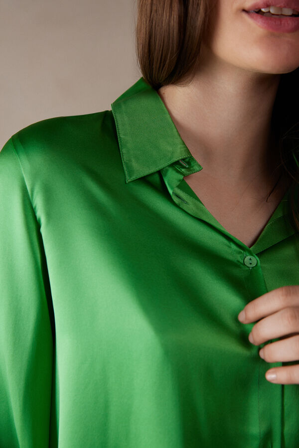 Intimssimi Long Sleeve Silk Shirt Green | EUSVG82443