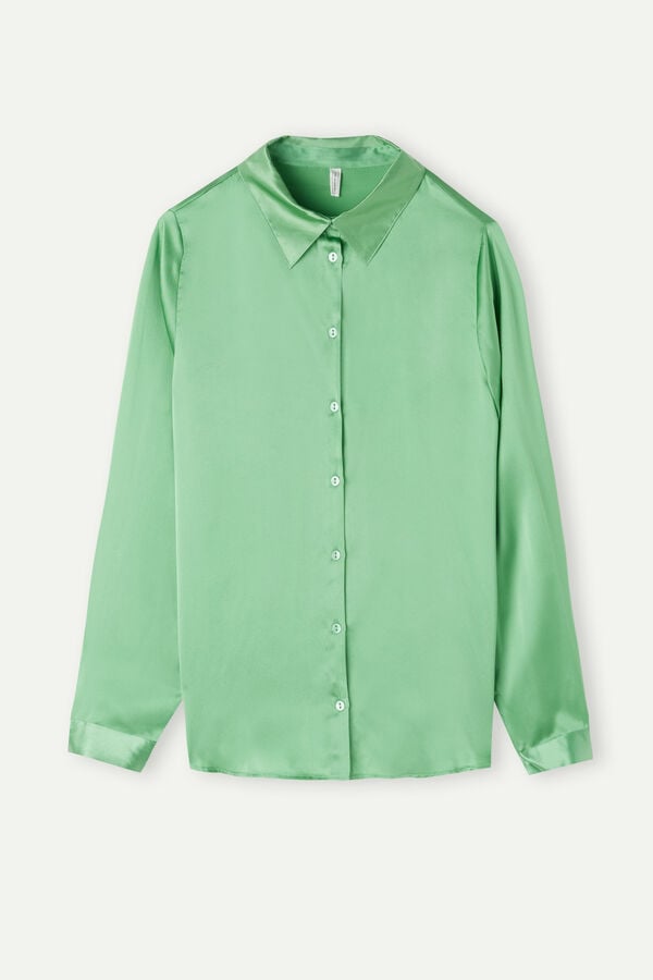 Intimssimi Long Sleeve Silk Shirt Green | EUSVG82443