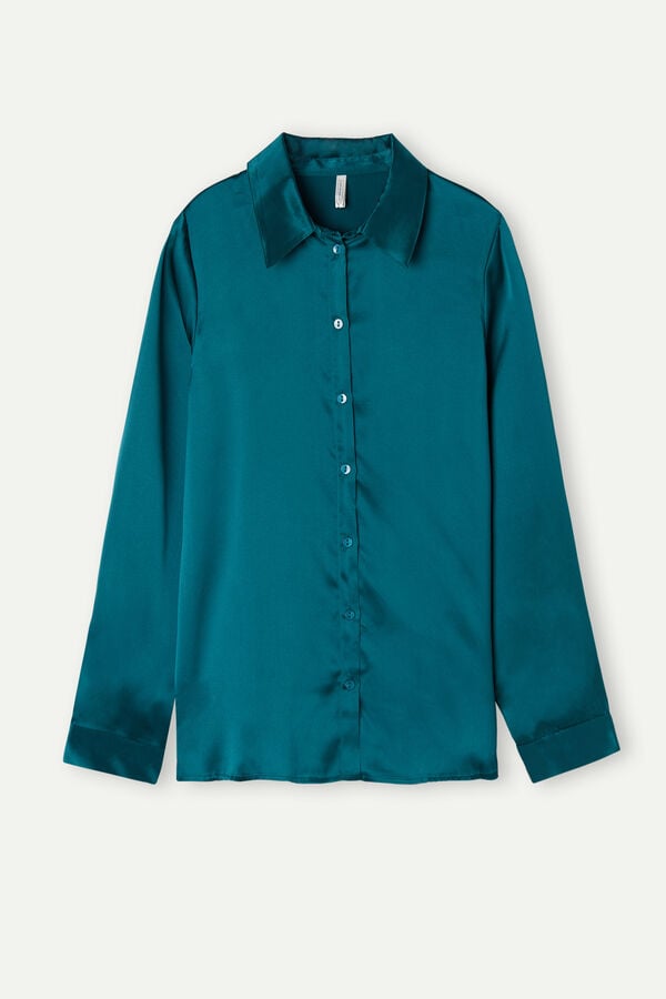 Intimssimi Long Sleeve Silk Shirt Green | YUSVQ33409