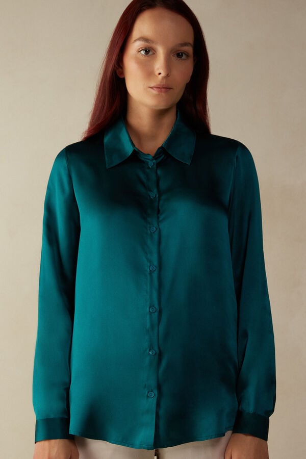 Intimssimi Long Sleeve Silk Shirt Green | YUSVQ33409