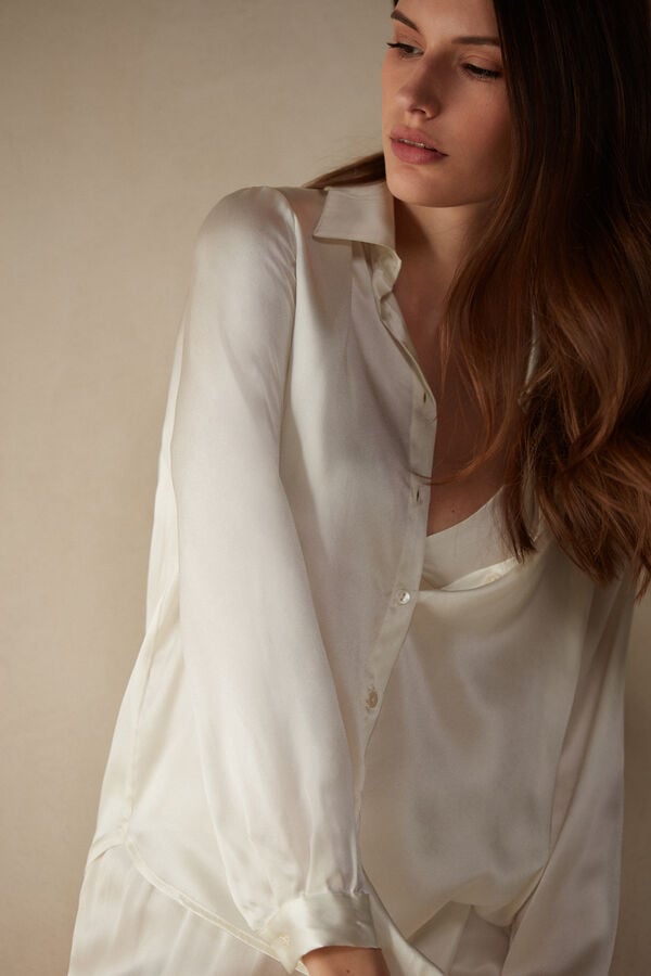 Intimssimi Long Sleeve Silk Shirt White | BUSSD69318