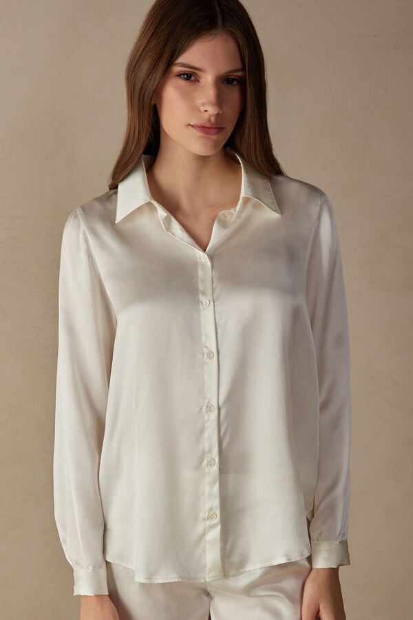 Intimssimi Long Sleeve Silk Shirt White | BUSSD69318