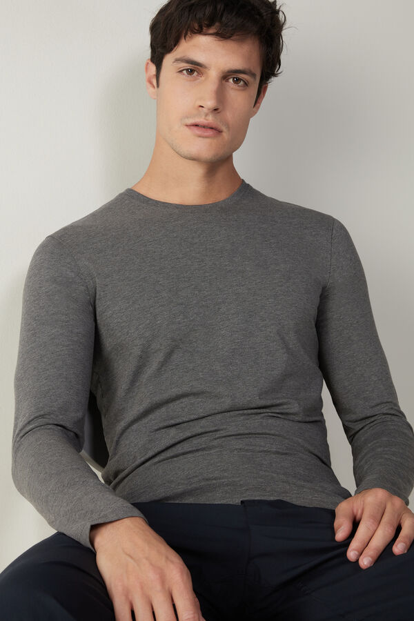 Intimssimi Long-Sleeve Stretch Supima Cotton Top Dark Grey | AUSDF47916