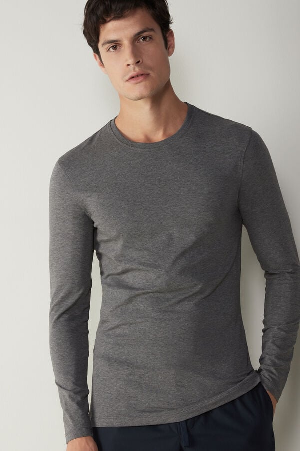 Intimssimi Long-Sleeve Stretch Supima Cotton Top Dark Grey | AUSDF47916