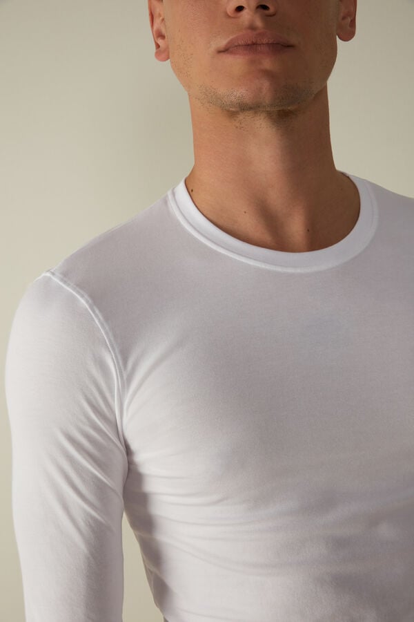 Intimssimi Long-Sleeve Stretch Supima Cotton Top White | USJKU62946