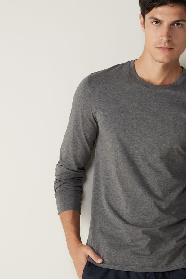 Intimssimi Long-Sleeve Supima® Cotton Top Dark Grey | EUSVG84852