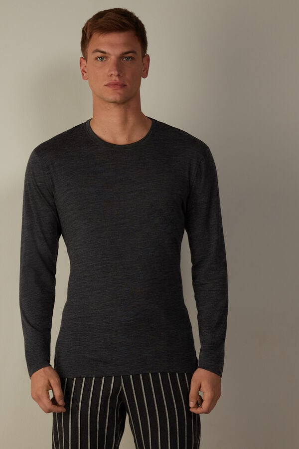 Intimssimi Long-sleeve Crew-Neck Merino-Wool Top Dark Grey | DUSKV92921