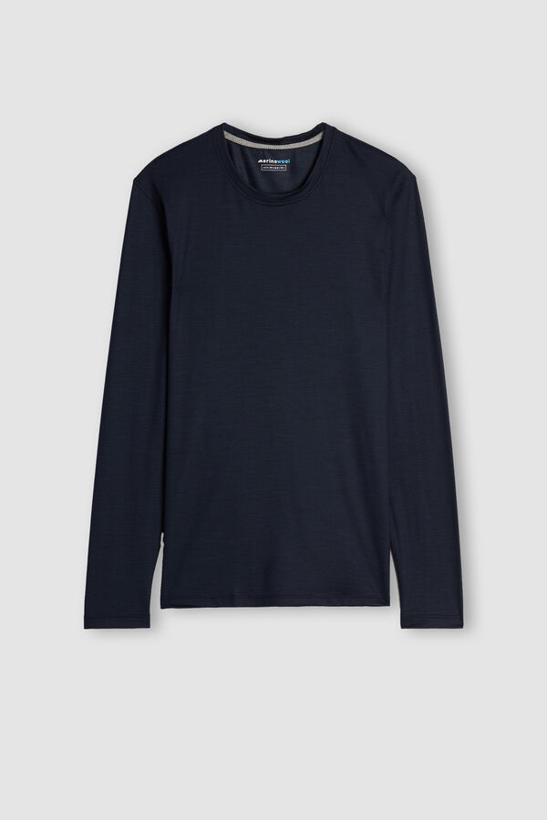 Intimssimi Long-sleeve Crew-Neck Merino-Wool Top Blue | GUSEC24685