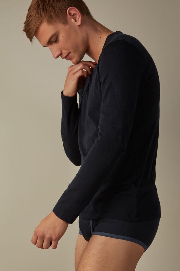 Intimssimi Long-sleeve Crew-Neck Merino-Wool Top Blue | USICD70136