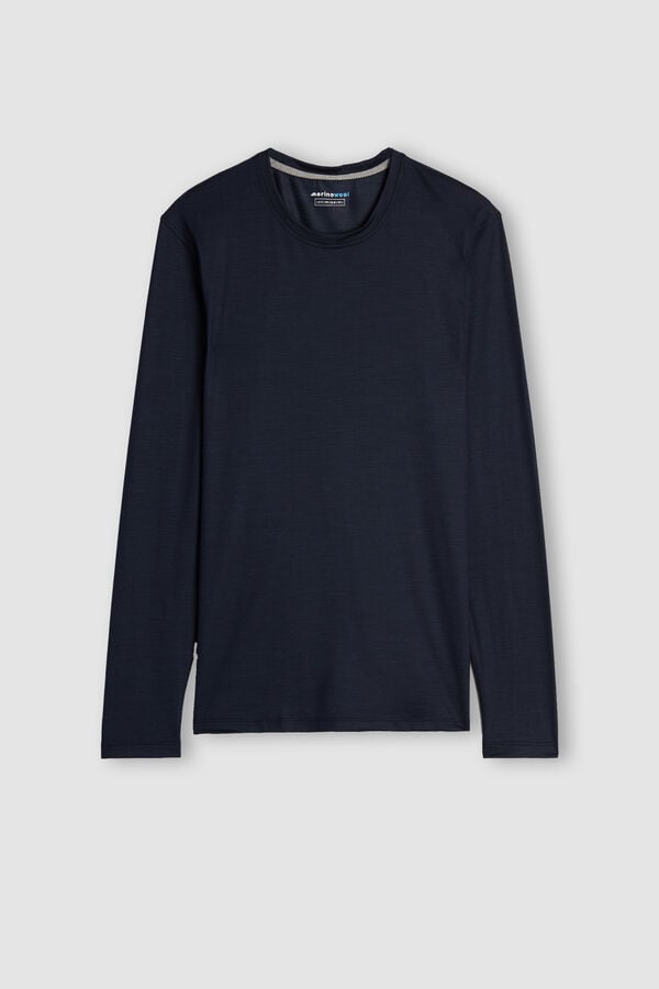 Intimssimi Long-sleeve Crew-Neck Merino-Wool Top Blue | USICD70136