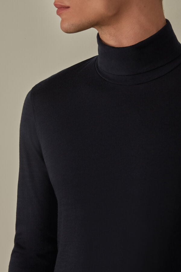 Intimssimi Long-sleeve High-Neck Merino-Wool Top Blue | EUSHC11310